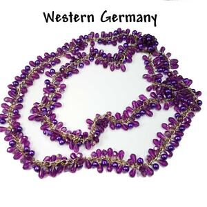 Western Germany Purple Gold Beaded Necklace, 1960s Vintage Jewelry